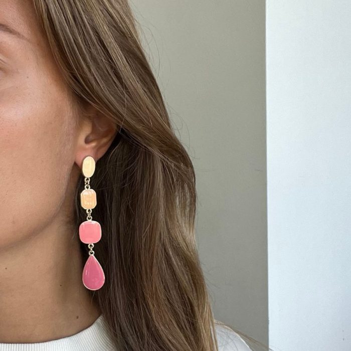 Ivy Pink Drops Enamel Earrings - Image 2