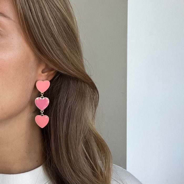 Pink Hearts Enamel Earrings - Image 2