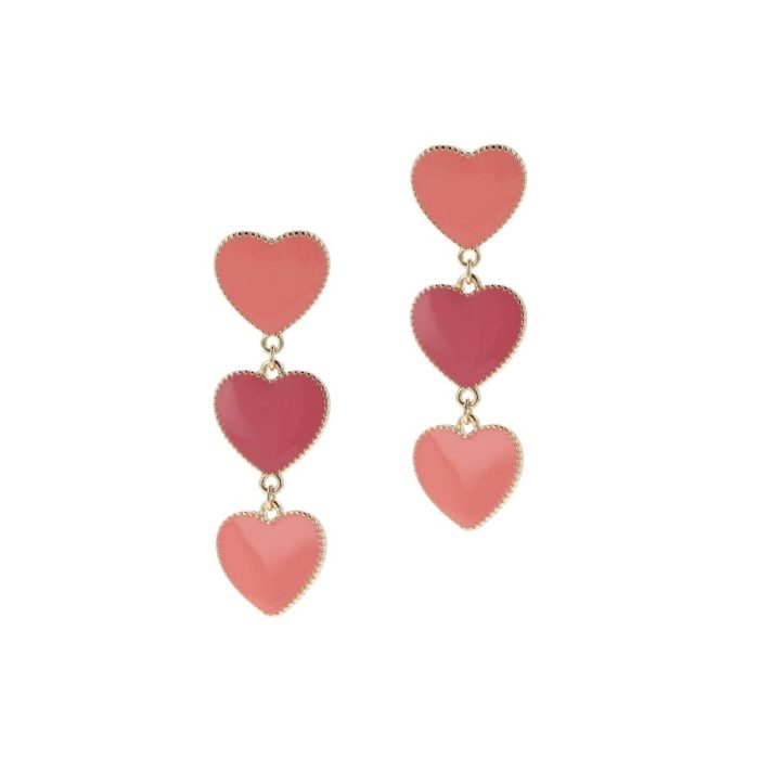 Pink Hearts Enamel Earrings