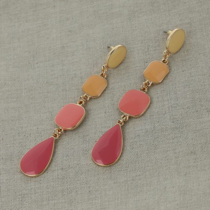 Ivy Pink Drops Enamel Earrings - Image 4