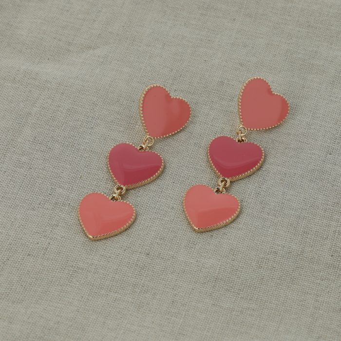 Pink Hearts Enamel Earrings - Image 4