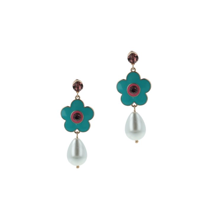 Blue Flower Enamel Earrings
