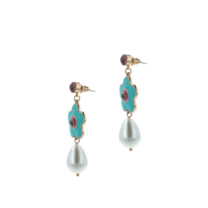 Blue Flower Enamel Earrings - Image 3