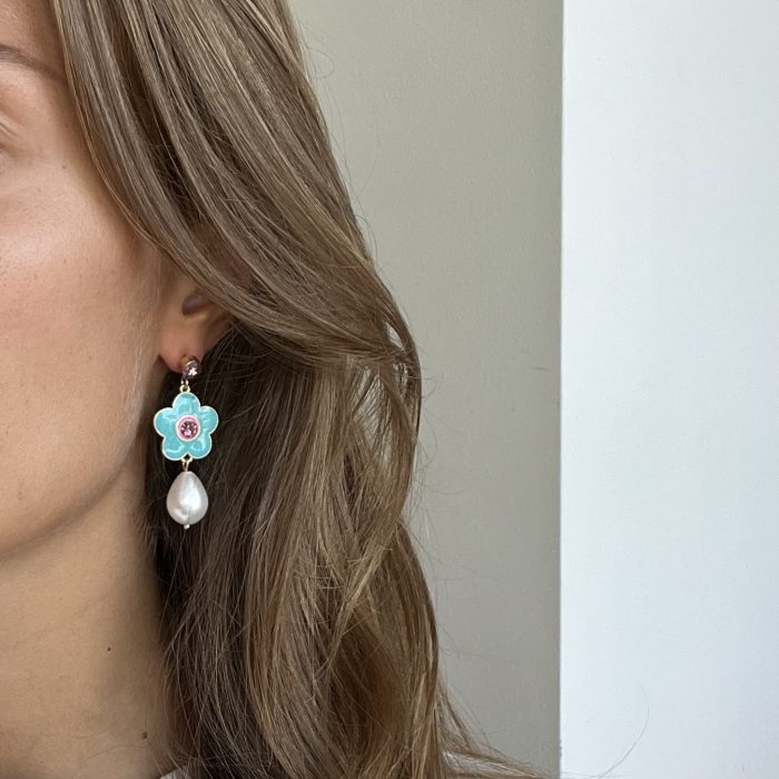 Blue Flower Enamel Earrings - Image 2