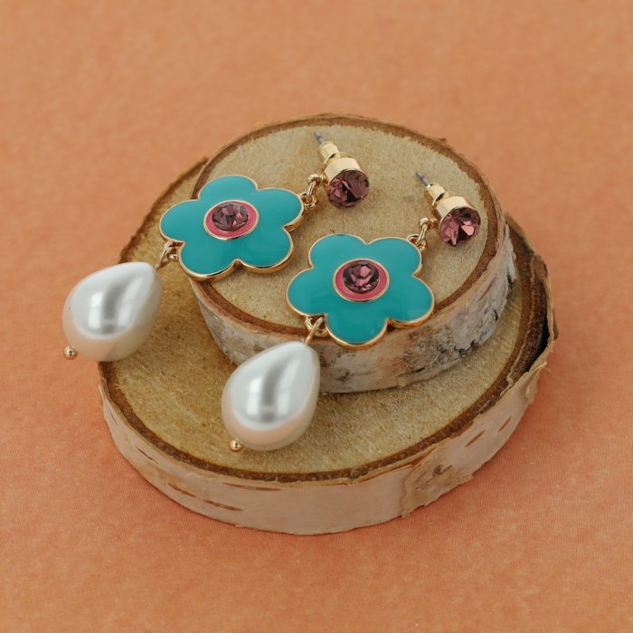 Blue Flower Enamel Earrings - Image 4